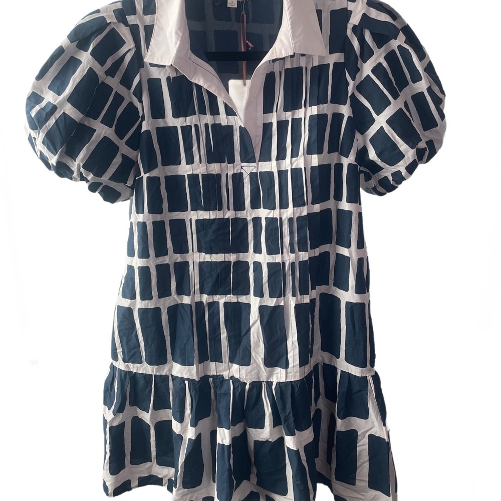 Entro Navy Patterned Puff Sleeve Dress - Picture 4 of 10